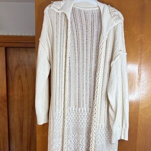 Free People Cream Open-Knit Cardigan